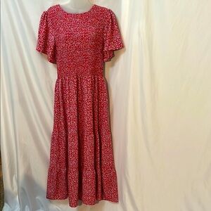 Fashion Floral Red Dress Tier Skirt Long Length Size XL